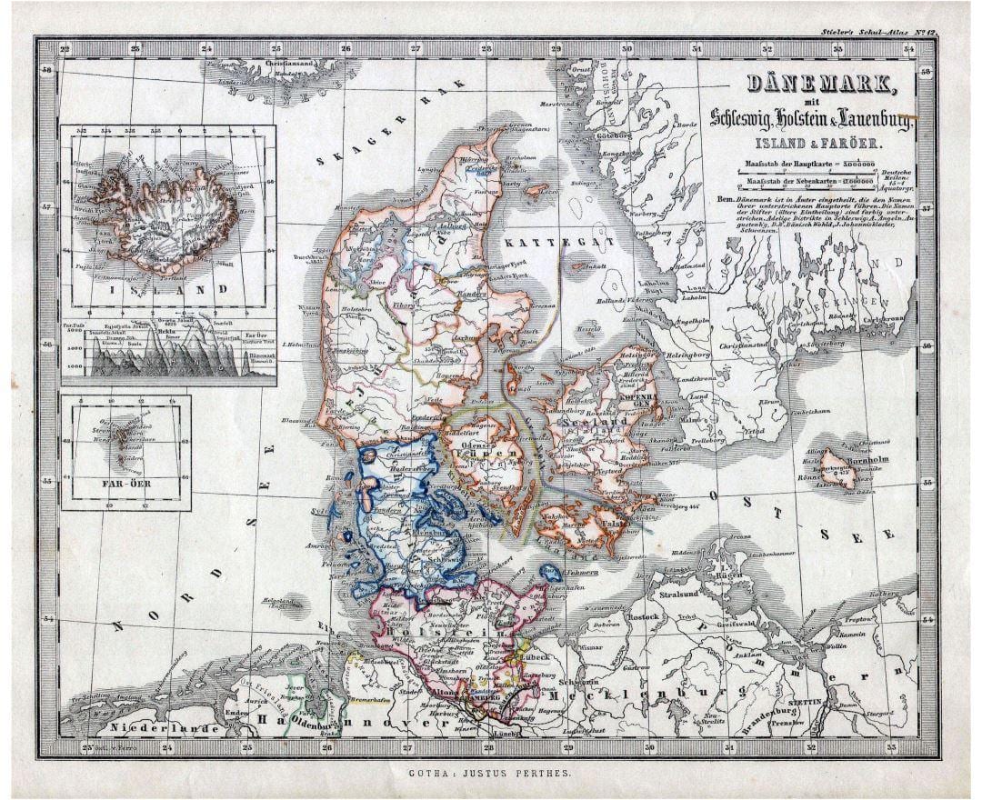 gamalt kort af danmörku