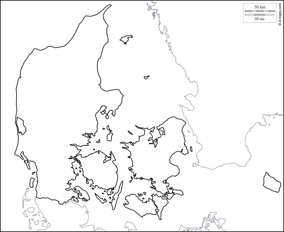 Kort af danmörku útlínur