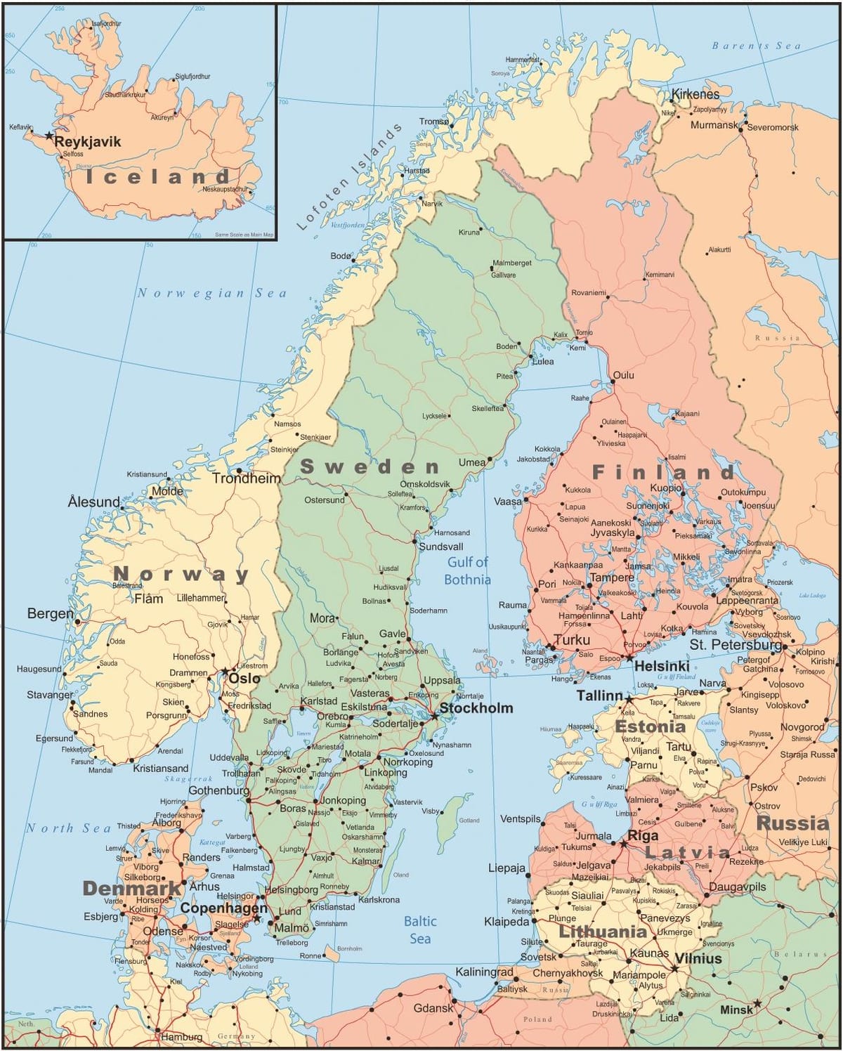 kort af danmörku og nærliggjandi löndum
