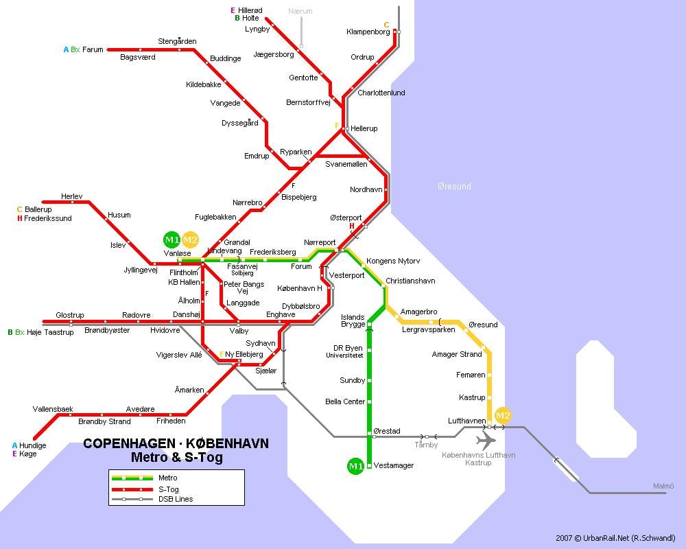 Kort af danmörku metro
