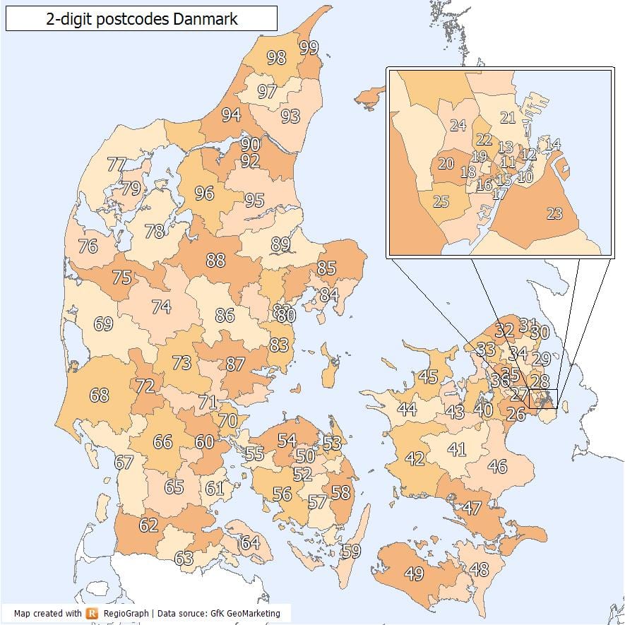 danmörk póstnúmer kort