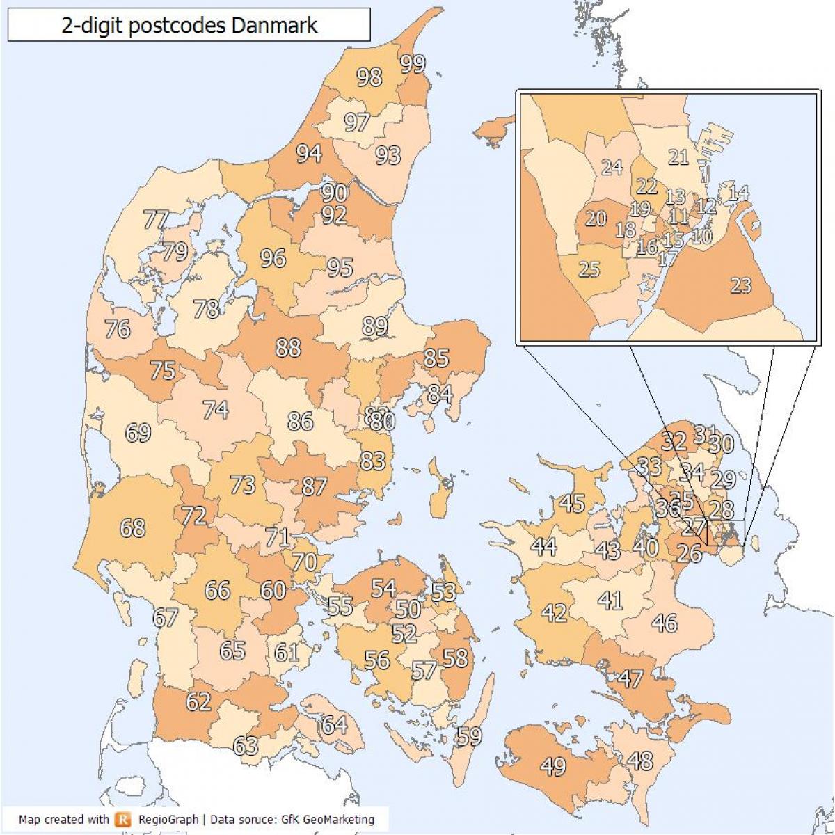 danmörk póstnúmer kort