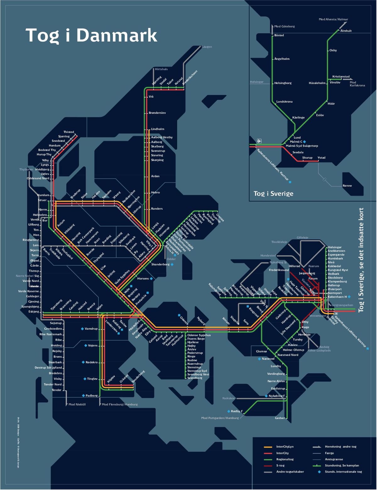 Kort af lestinni danmörk
